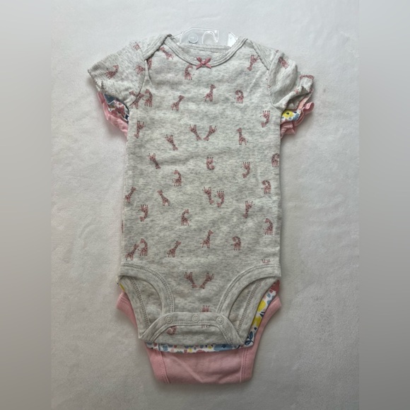 Carter’s 3 Pack Pink Floral Short Sleeve Onesies - Picture 2 of 3